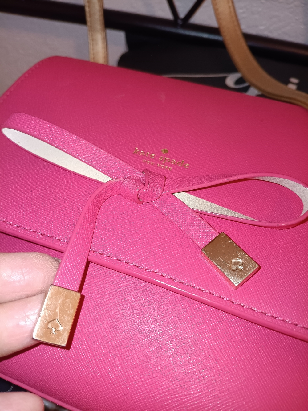 kate spade Pink Crossbody Bag with Gold Strap and Bow Detail - Picture 9 of 14